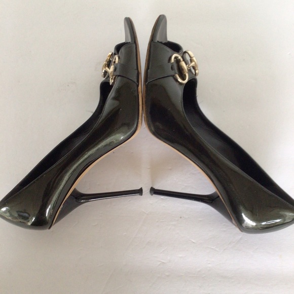 GUCCI BLACK PATENT LEATHER HORSEBIT HEELS SIZE 10 - Picture 5 of 16